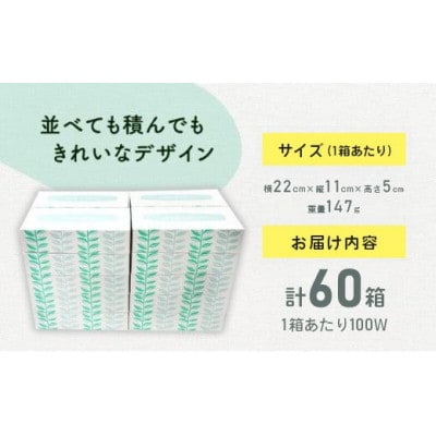 ボックスティッシュ 60箱 100Wタイプ 北欧風デザイン