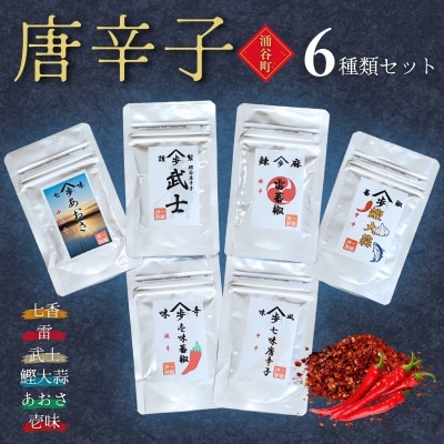 唐辛子6種類セット(七香、雷、武士、鰹大蒜、あおさ、壱味)各15g/計90g