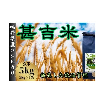 【毎月定期便】＜上旬発送＞福井県おおい町産 甚吉米(コシヒカリ・玄米)5kg×1袋全3回
