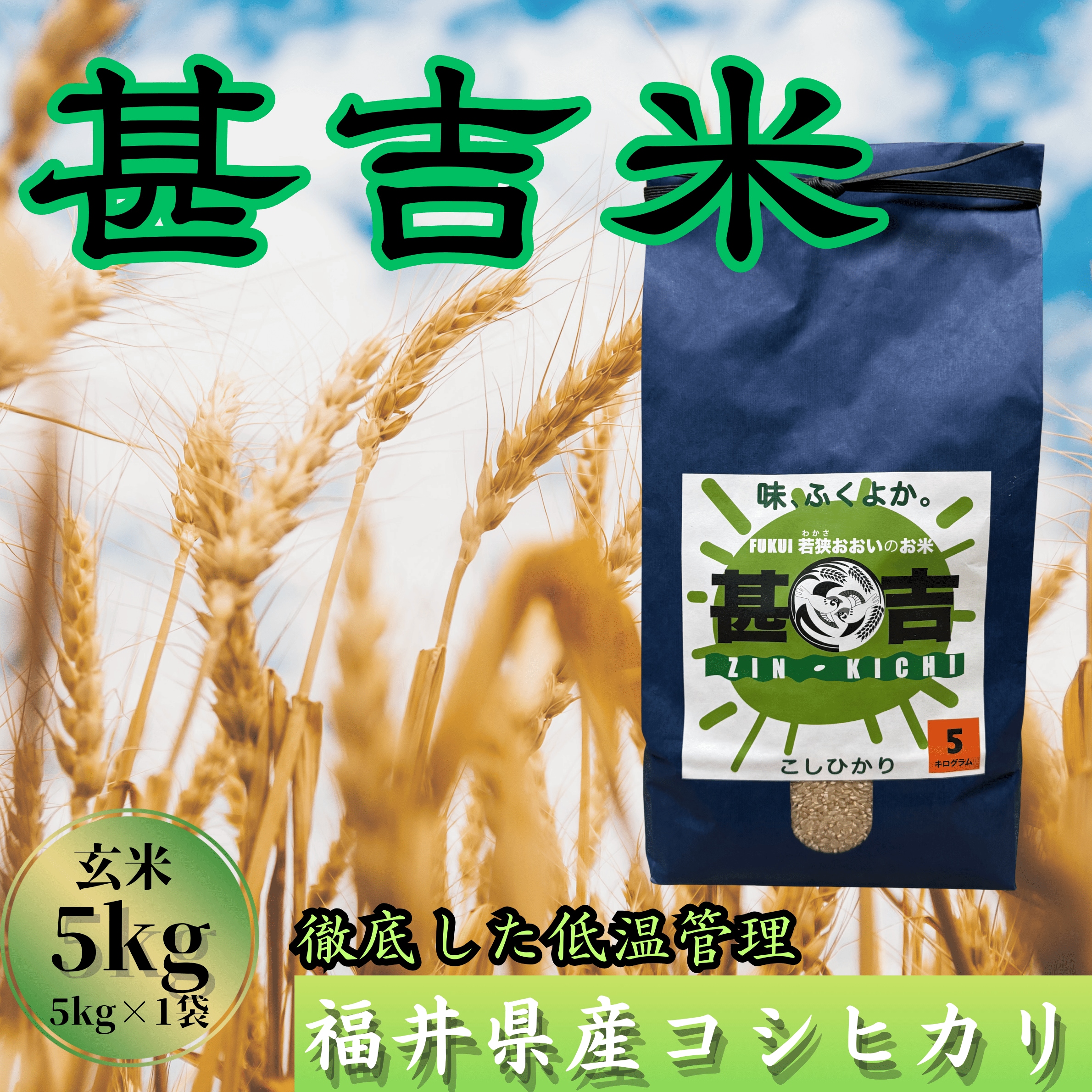 【毎月定期便】<上旬発送>福井県おおい町産 甚吉米(コシヒカリ・玄米)5kg×1袋全3回