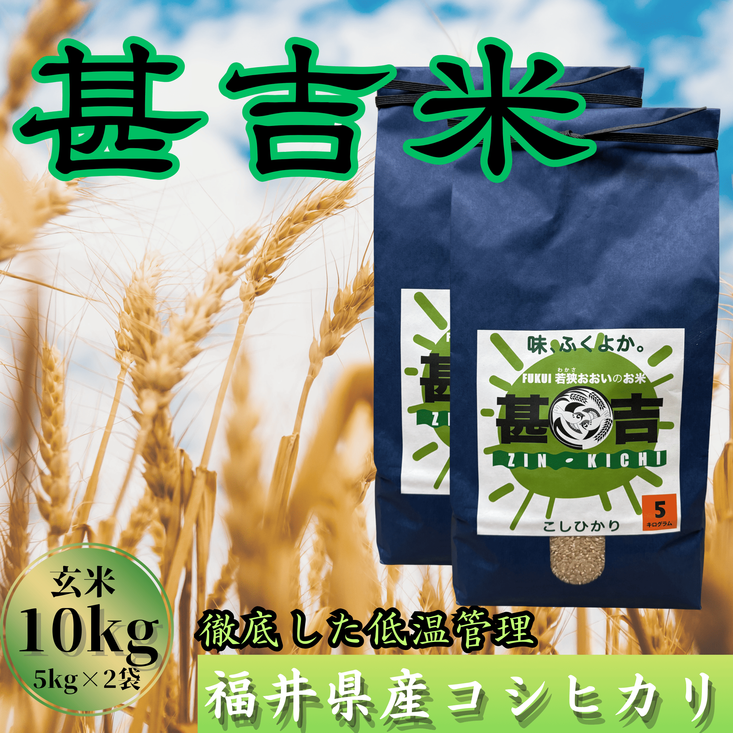 【毎月定期便】<下旬発送>福井県おおい町産 甚吉米(コシヒカリ・玄米)5kg×2袋 計10kg全6回
