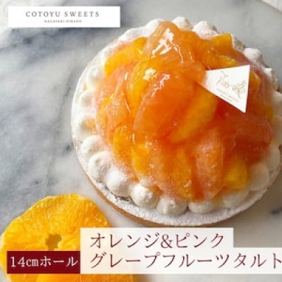 【毎月定期便】オレンジ&ピンクグレープフルーツチーズタルト1ホール(14cm)全6回