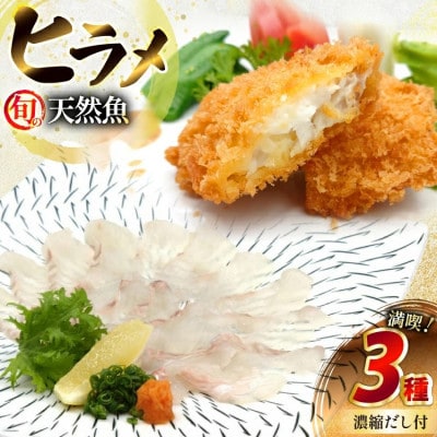 【発送月固定定期便】平戸天然ヒラメ 満喫3種(刺身・フライ・しゃぶしゃぶ)【エビス亭】全3回