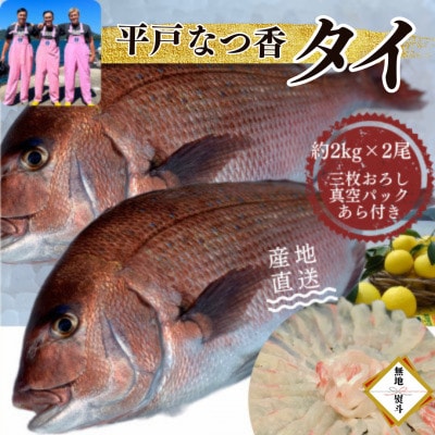のし付き【長崎県平戸フルーツ魚】平戸なつ香タイ 約2kg×2尾 三枚おろし(真空パック)あら付き