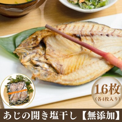 あじの開き塩干し【無添加】　16枚(各4枚入り×4袋)