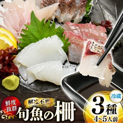 獲れたて旬魚の柵 3種セット (刺身2種& イカ 1種)(4～5人前)