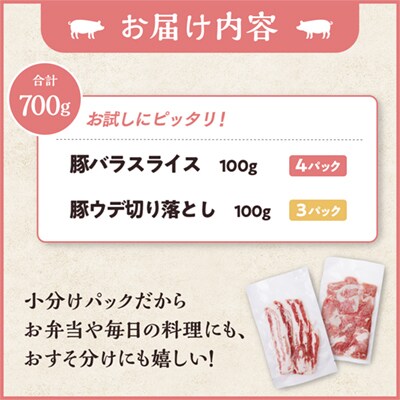 雪乃国麦豚 豚バラスライス 豚ウデ切り落としセット 合計 700g 【恋する鹿角カンパニー】