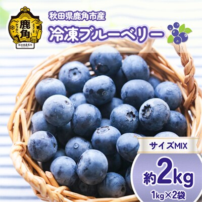冷凍 ブルーベリー 約2kg(1kg×2袋)サイズMIX【恋する鹿角カンパニー】