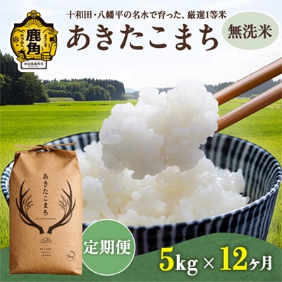 【定期便】あきたこまち 無洗米 5kg×12カ月【トライズ】