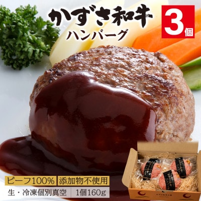 千葉県産ブランド牛「かずさ和牛」ハンバーグ(生)3個セット【KWH-3】　F-32z