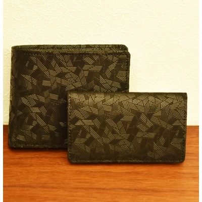 Katerial×印傳屋　上原勇七　バンブー柄折り畳み財布&名刺入れ(黒革×黒漆)