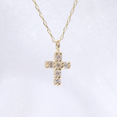 K18　0.05ct　クロスダイヤモンドペンダント【BQ-88】