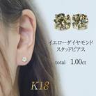 K18　イエローダイヤモンド　1.00ct　4本爪スタッドピアス【159】