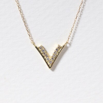 K18 0.06ct V字ダイヤモンドネックレス【BQ-188】