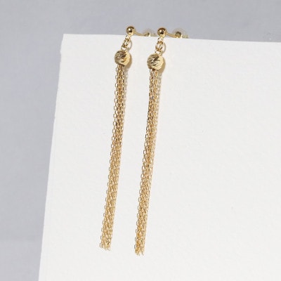 K18　ミラーボールタッセルピアス(小)【BQ-117】