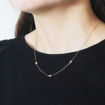 K10 0.30ct ダイヤモンドステーションネックレス【BQ-198】