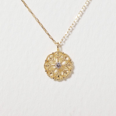 K18 0.01ct フラワーダイヤモンドペンダント【BQ-223】