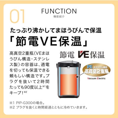 タイガー魔法瓶 蒸気レスVE電気ポット PIP-G300WE アーバンホワイト 3.0L