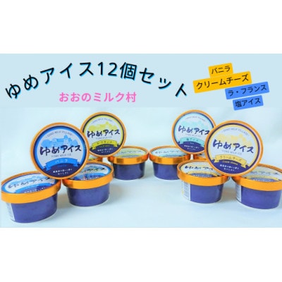おおのミルク村 ゆめアイス計12個セット(バニラ・クリームチーズ・塩・ラフランス)4種類×3個