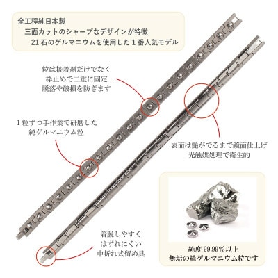 純チタン製ゲルマニウムブレスレット『型番:TS21-S4-21』Mサイズ