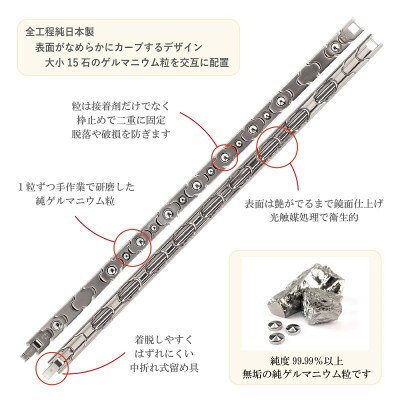 純チタン製ゲルマニウムブレスレット『型番:TTE-B15』Lサイズ