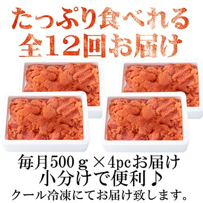 2022年12月発送開始『定期便』辛子明太子 切小 2.0kg　全12回
