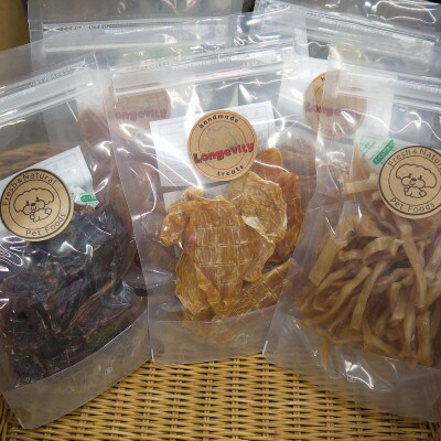 【贅沢なひと口】愛犬が夢中になる!素材の旨みが凝縮した手作り胸肉&豚耳&砂肝ジャーキーセット3種M