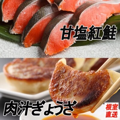 【年内配送可○】餃子25個×1P、甘塩紅鮭5切×2P A-70044