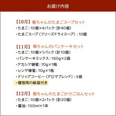 【発送月固定定期便】菊ちゃんのたまごづくし(10・11・12月コース)全3回