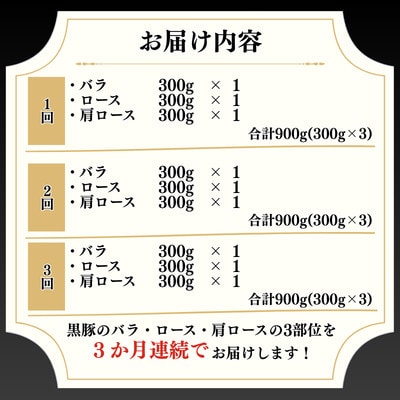 【毎月定期便】「かごしま黒豚さつま」しゃぶしゃぶ用3種900gセット(南九州市)全3回
