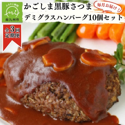 【毎月定期便】「かごしま黒豚さつま」デミグラスハンバーグ10個セット(南九州市)全3回