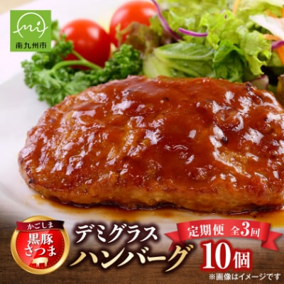 【毎月定期便】「かごしま黒豚さつま」デミグラスハンバーグ10個セット(南九州市)全3回