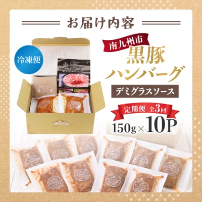 【毎月定期便】「かごしま黒豚さつま」デミグラスハンバーグ10個セット(南九州市)全3回