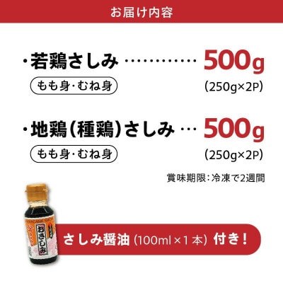 剛火あぶりの若鶏・地鶏さしみ(タタキ)2種盛合せ1kg さしみ醤油付 008-40