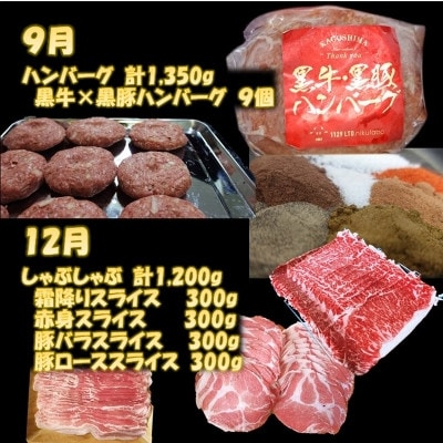 【発送月固定定期便】鹿児島黒毛和牛焼き肉、スライス、ハンバーグ全4回