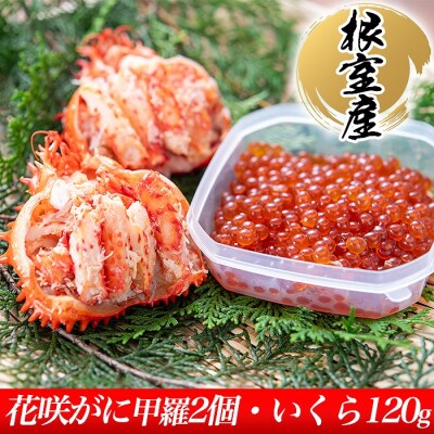 【年内配送可○】★花咲ガニ(甲羅詰)70g×2P、いくら醤油漬1P B-45011