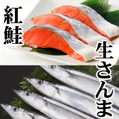 【年内配送可○】冷凍生さんま5尾×1P、甘塩紅鮭5切×1P G-30004