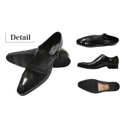【LV432 BL】25.5cm トレンドを意識したビジネスシューズ シングルモンク(ブラック)