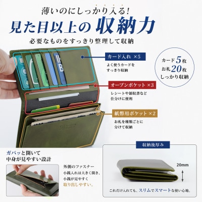YOSHINA風琴マチ長財布(小銭入れ付き)　色:オリーブグリーン