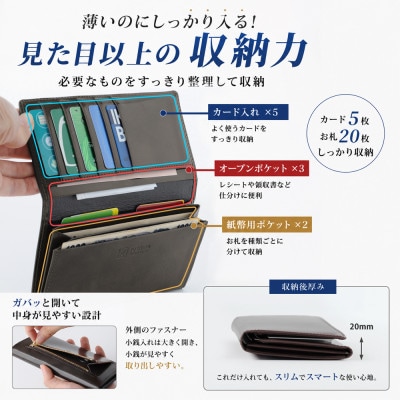 コンパクト 風琴マチ長財布(小銭入れ付き)色:ブラウン