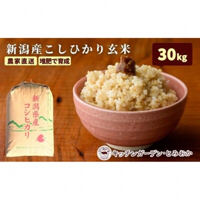 堆肥で育てた 新潟産 こしひかり 玄米 30kg [54070808]