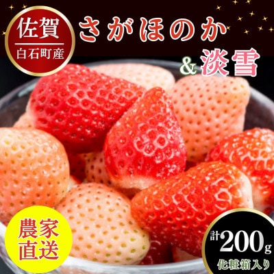 【先行予約】淡雪&さがほのか 赤白いちごセット 計200g (化粧箱入り) (白石町)