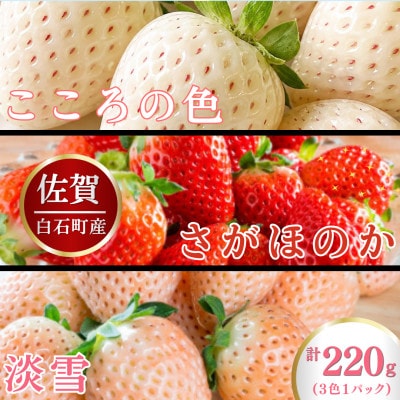 【先行予約】1パックに3色いちご(こころの色・さがほのか・淡雪)220g×1パック (白石町)