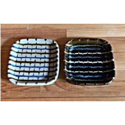 【袖師窯】スリップ四角皿2枚セット