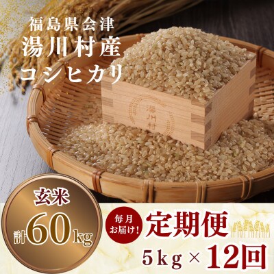 【発送月固定定期便】湯川村産コシヒカリ 玄米5kg(R8.10月-12月・R9.1月-9月)全12回