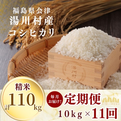 【発送月固定定期便】湯川村産コシヒカリ精米10kg(R8.10月-12月・R9.1月-8月)全11回