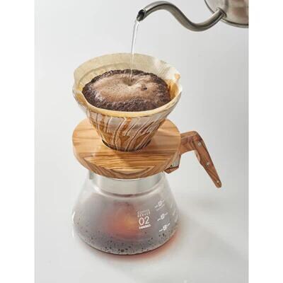 HARIO V60 耐熱ガラス透過ドリッパーオリーブウッド[VDGR-01-OV] _FI22