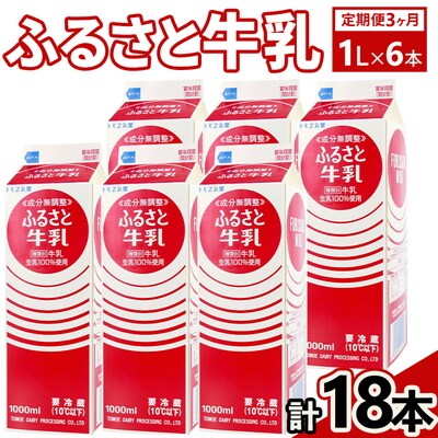 【定期便3ヶ月】ふるさと牛乳1L 6本セット 計18本 | 牛乳 生乳 ミルク _DT10