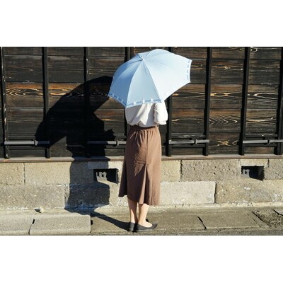 雪華模様の刺繍入り日傘(晴雨兼用・サイズ50cm・UV加工・麻50%綿50%)水色 _BL22