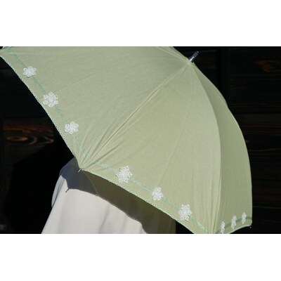雪華模様の刺繍入り日傘(晴雨兼用・サイズ50cm・UV加工・麻50%綿50%)薄緑 _BL23